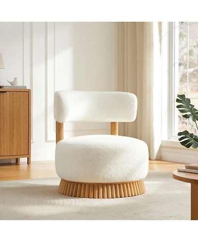 Maison Boucle Accent Chair Wide Armless Lounge with Wood Base 1PC