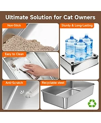 Aronkl Extra Large Stainless Steel Cat Litter Box Odor Free High Sides With Scoop Easy Cleaning Anti Leak Non Stick