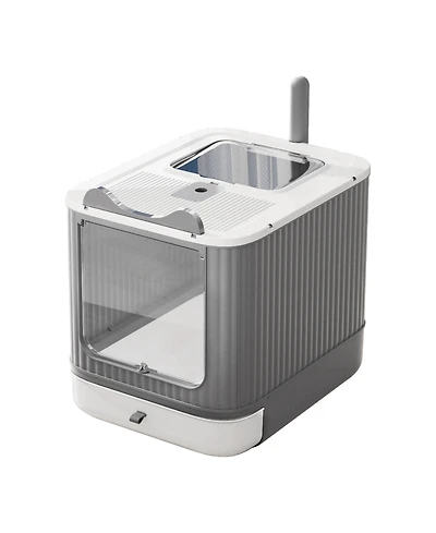 Aronkl Upgraded Fully Enclosed Cat Litter Box With Lid Drawer 3 Modes Easy Clean Anti-splashing For Kitten To Adult