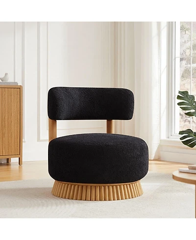 Maison Boucle Accent Chair Wide Armless Lounge with Wood Base 1PC