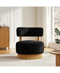 Maison Boucle Accent Chair Wide Armless Lounge with Wood Base 1PC
