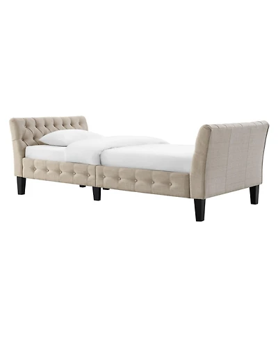 Boyel Living Button Tufted Upholstered Bed Vintage Style Bed Frame with Solid Wood Legs
