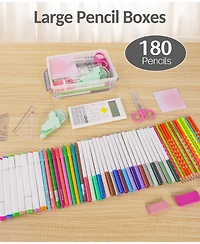 Gnuadz 6pack Pencil Box Plastic Case Crayon Marker Organizer Container Lid Stackable Storage Craft Pen Art School