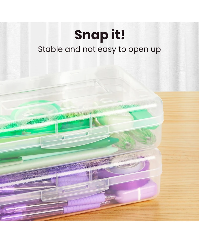 Gnuadz 6 pack Plastic Pencil Case Crayon Pen Organizer Snap Lid Stackable Craft Storage Box