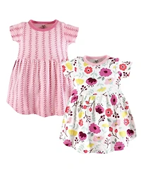 Touched by Nature Baby Girls Natural Cotton Dresses Featuring Both Short and Long Sleeves