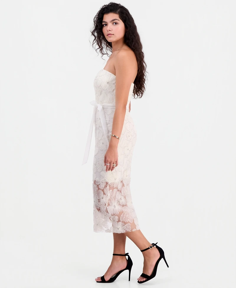 Sam Edelman Women's Beaded Floral Strapless Midi Dress