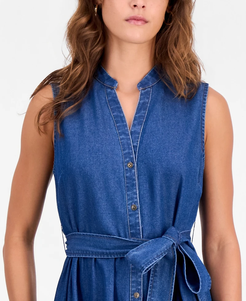 Robbie Bee Women's Sleeveless Tiered Mini Shirtdress