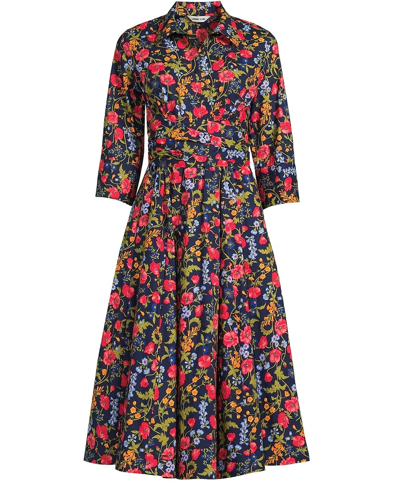Lands' End Women's Poplin Midi Wrap Front Dress