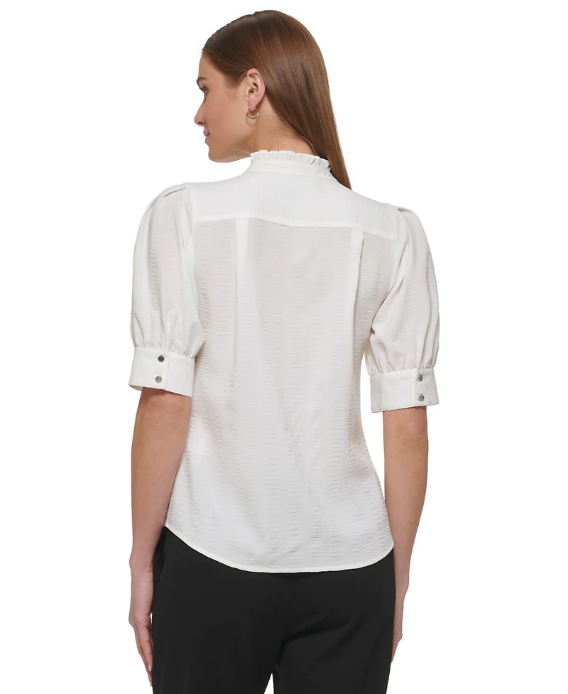 Dkny Petite Mock Neck Ruffle-Sleeve Blouse