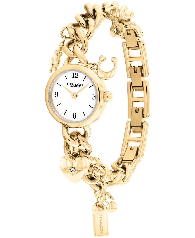 Coach Women's Iris Gold Tone Stainless Steel Charm Bracelet Watch, 22.5mm