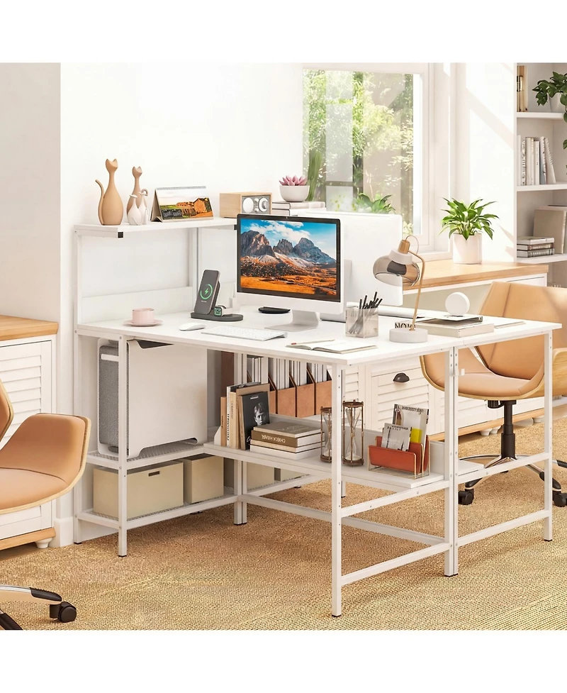 Slickblue Computer Desk 48 Inch with Power Ports and Storage Organizer