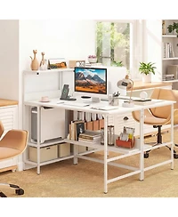 Slickblue Computer Desk 48 Inch with Power Ports and Storage Organizer