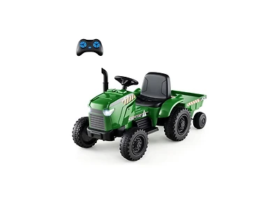 Hongge 12V 2-in-1 Kids Ride On Tractor with Trailer and 3-Gear Shift-Grayish Green