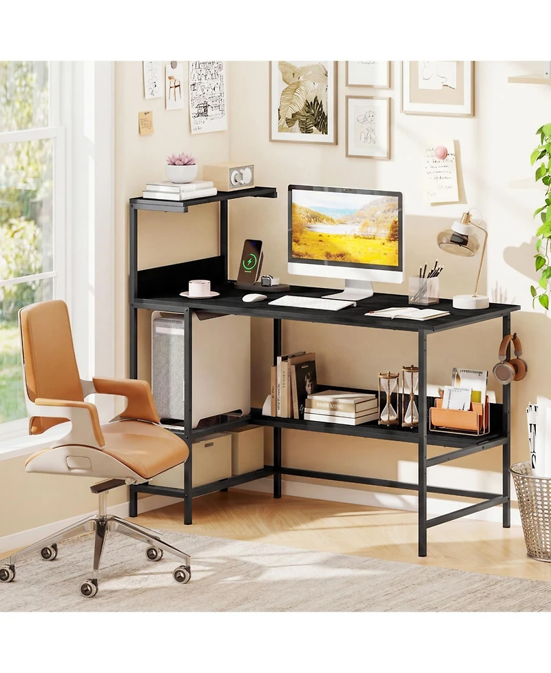Slickblue Computer Desk 48 Inch with Power Ports and Storage Organizer