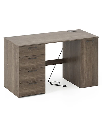 Slickblue Office Desk with Built In Power Outlets and 4 Drawers