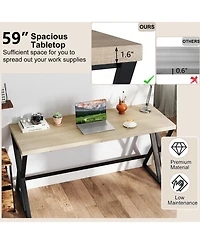 Slickblue 59 Inch Work Desk Heavy Duty Metal Frame Crossbar Design