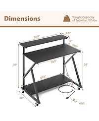 Slickblue Rolling Workstation Desk with Monitor Shelf and Charging Storage