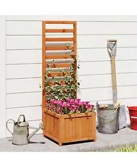 Gymax 2PCS 48'' Wood Raised Garden Bed w/Trellis Drainage Holes and Gaps for Plants