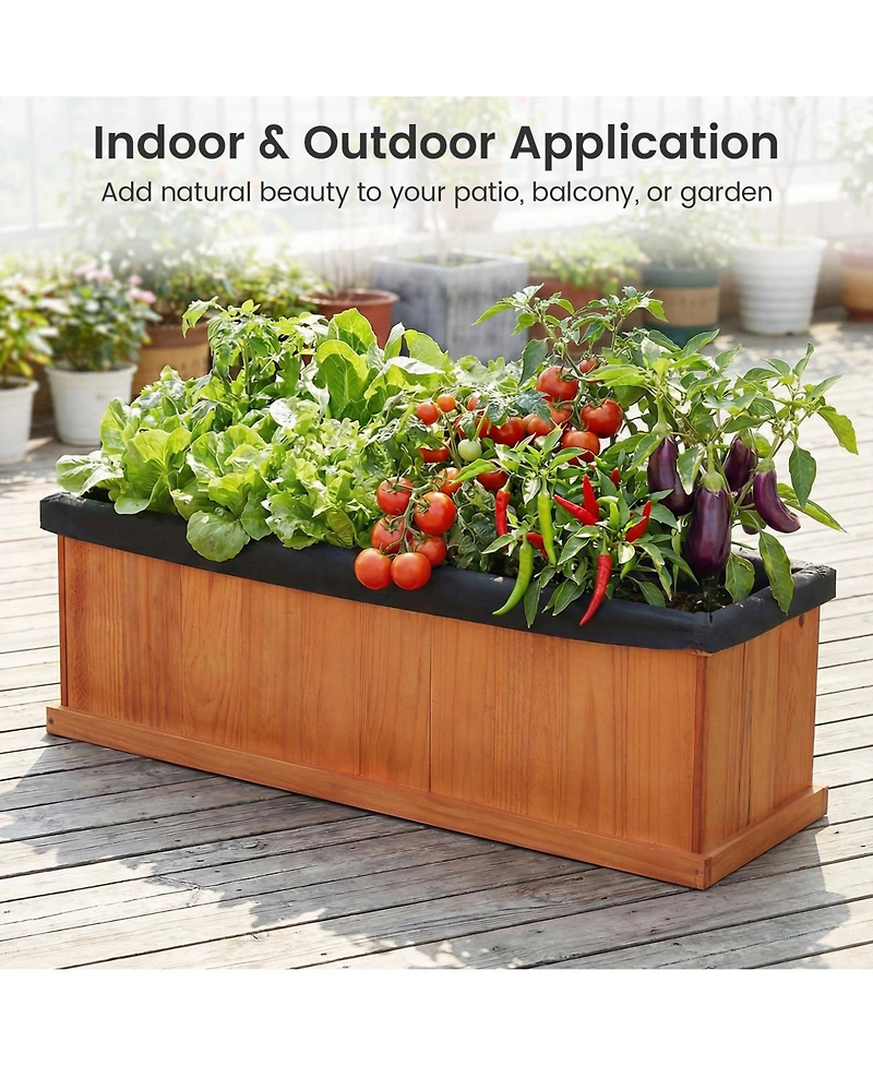 Gymax Wood Raised Garden Bed w/Drainage Holes and Liner for Flowers Vegetables Herbs