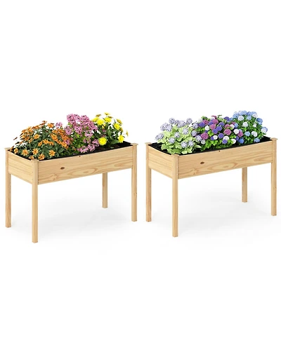 Gymax 2PCS Wooden Raised Garden Bed w/Legs Liner Drainage Holes Large Planter Box