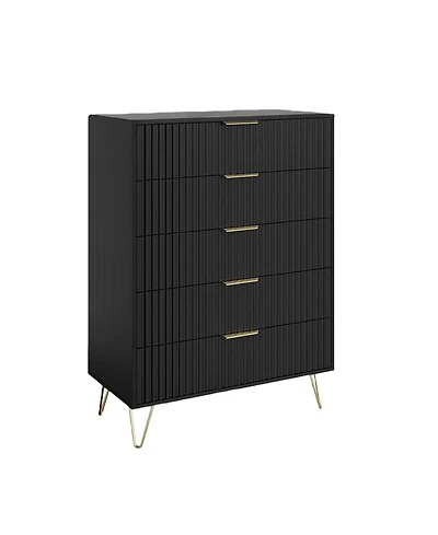 gaomon Modern Fluted Wood Dresser with 5 Drawers