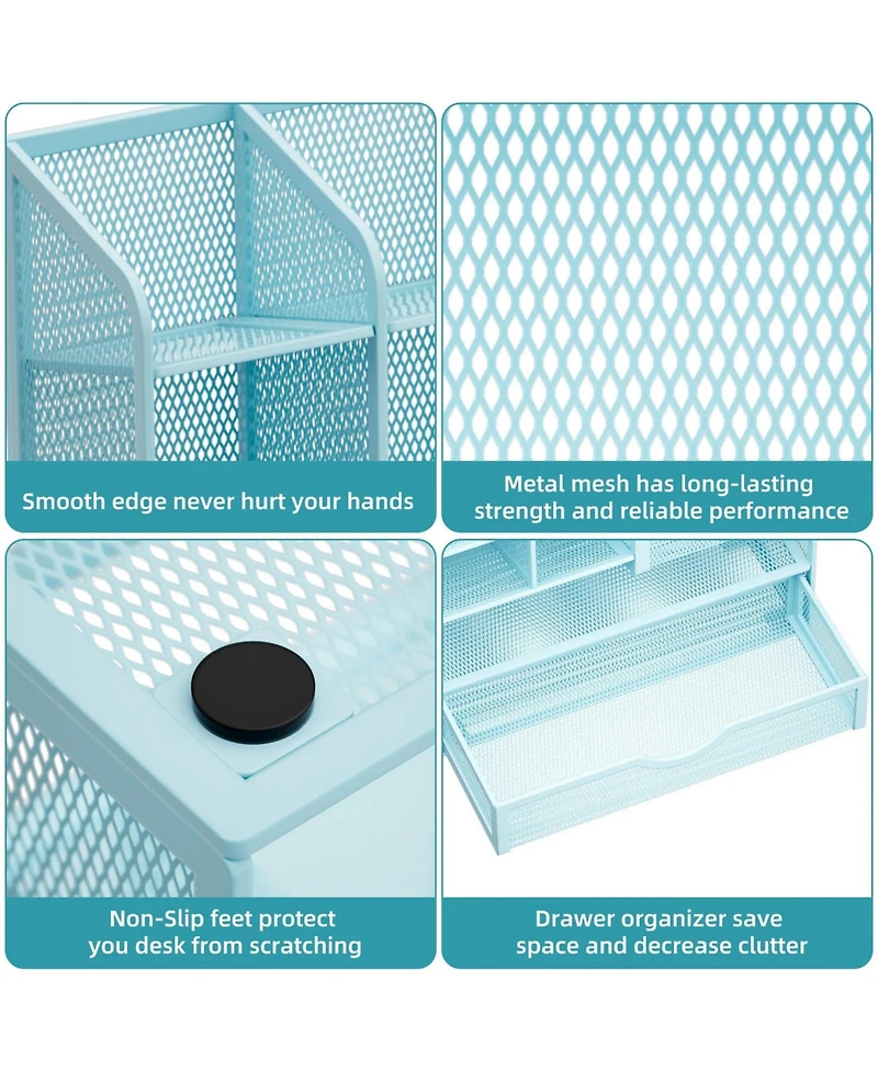 Gnuadz Mesh Pen Holder with Drawer Organizer