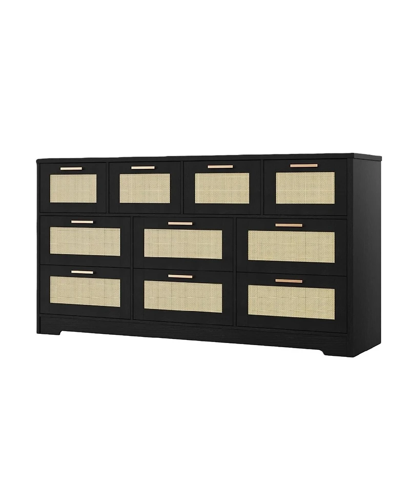 gaomon Wooden Dresser with Rattan Front and 10 Drawers for Bedroom