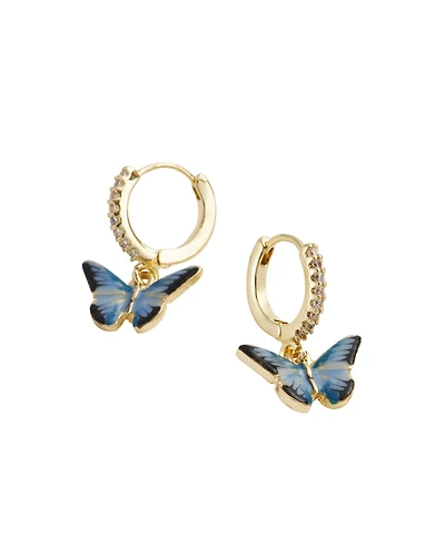 Fable England Enamel Butterfly Huggie Earrings