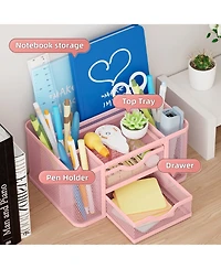 Gnuadz Mesh Desk Organizer Pen Holder 2 Drawer 5 Compartments Office