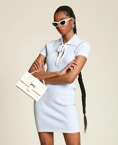 Avec Les Filles Women's Blanket Stitch Spread Collar Mini Dress