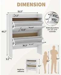 homfan Farmhouse Shoe Cabinet with 2 Flip Drawers, White, Slim Entryway Storage with Metal Legs
