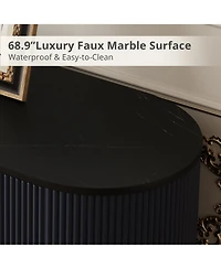 Rainsken 69" Curved Media Console for TVs Up to 80", Modern Entertainment Center with Wavy Acrylic Doors and Spacious Storage for Living Room