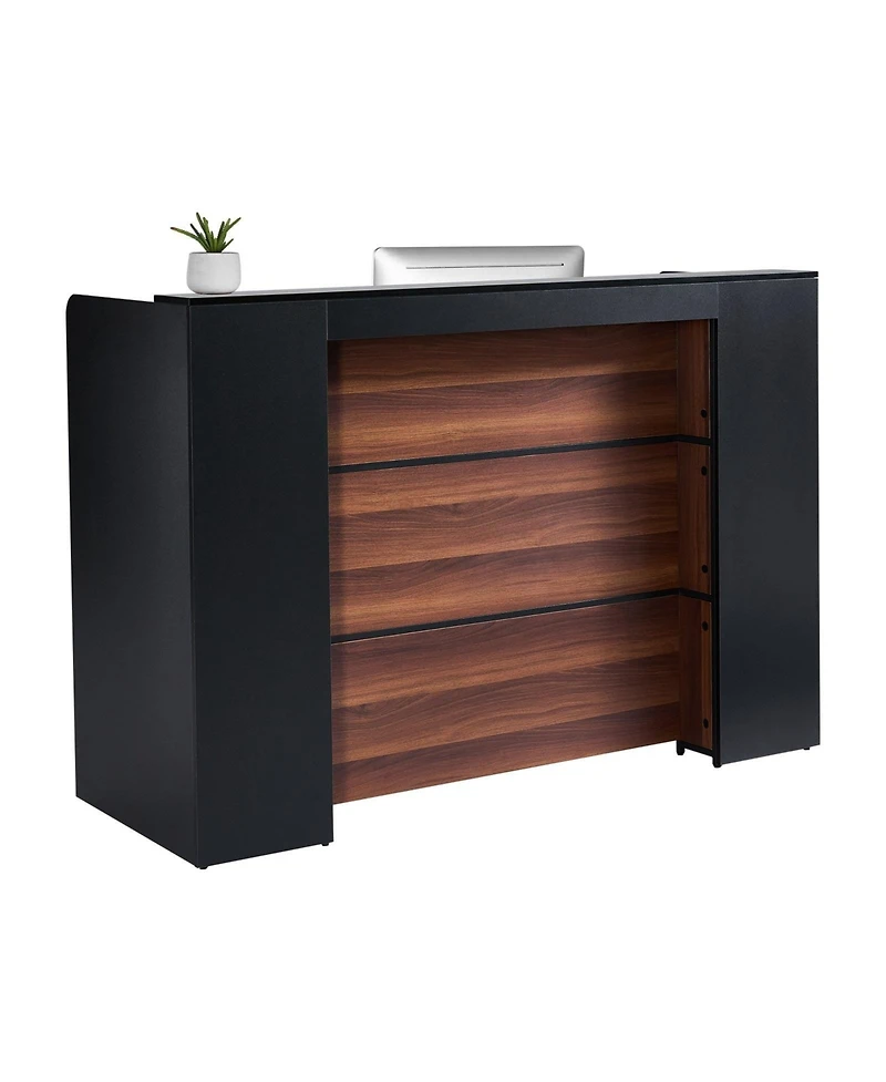 Sugift Reception Desk, 62 Inch Front Counter Table with Led Light for Office Use