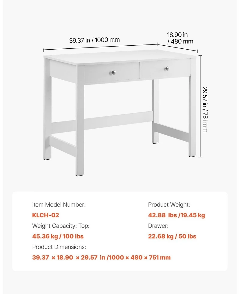 Sugift Small Desk with Drawers, Kids Desk for Bedroom, Modern Study Table, White
