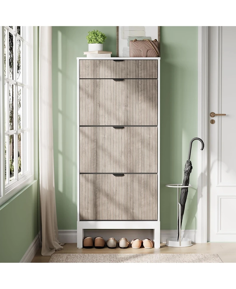 homfan Slim Shoe Cabinet with 3 Flip Drawers, Metal Legs for Hallway