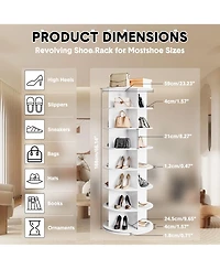 homfan 7 Tier Rotating Shoe Rack, White, 360degree(s) Shoe Storage Tower for 28 to 32 Pairs