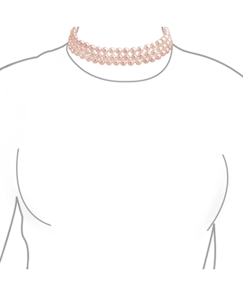 Bling Jewelry Pink White 3 Strand Wide Simulated Pearl Choker Collar Necklace