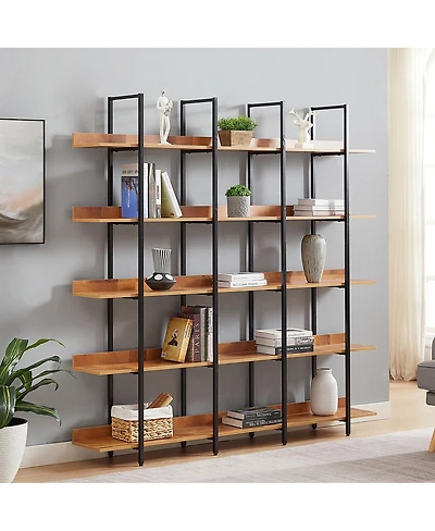 Streamdale Furniture 5 Tier Industrial Style Bookcase with Metal Frame