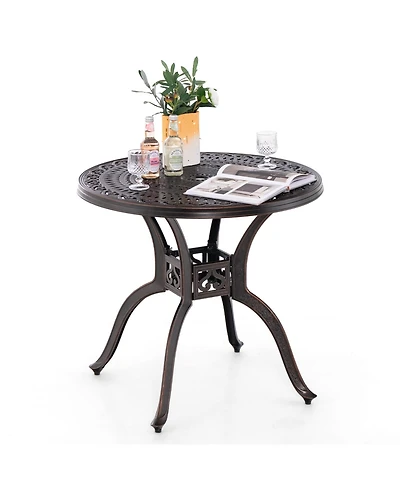 Gymax 31.5'' Cast Aluminum Table Round Dining Table w/ 2'' Umbrella Hole Patio