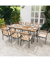 Gymax 79'' Outdoor Dining Table 8-Person Table w/ 1.9'' Umbrella Hole Patio