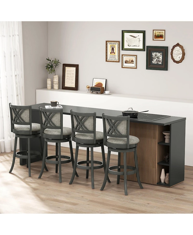 Gymax Swivel Bar Stools Set of w/ Soft-padded Back and Seat Sturdy Wooden Frame