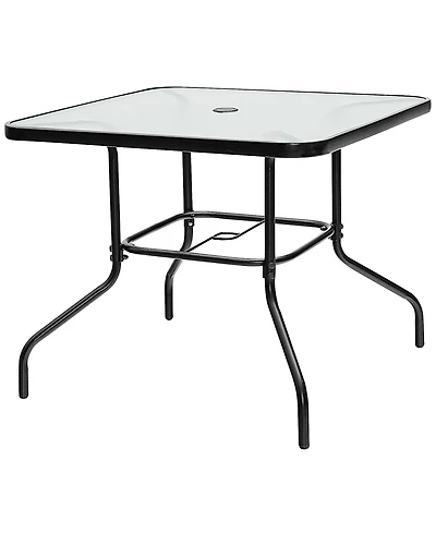 Gymax 35'' Patio Dining Square Tempered Glass Table w/ Umbrella Hole Backyard