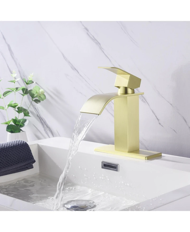 Busdays Waterfall Spout Bathroom Faucet Single Handle Bathroom Vanity Sink Faucet