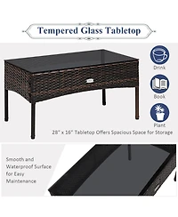 Gouun 3-Piece Outdoor Rattan Sectional Sofa Set with Ottoman and Coffee Table