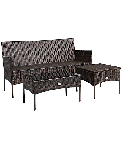 Gouun 3-Piece Outdoor Rattan Sectional Sofa Set with Ottoman and Coffee Table
