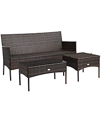 Gouun 3-Piece Outdoor Rattan Sectional Sofa Set with Ottoman and Coffee Table