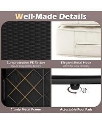 Gouun Outdoor Wicker Daybed with 4-Level Adjustable Backrest and Storage Ottoman