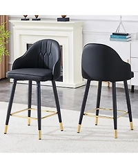 Rainsken Pu Leather Bar Stools Set of 2, Modern Counter Height Chairs with Ergonomic Backrest and Metal Footrest for Kitchen Island
