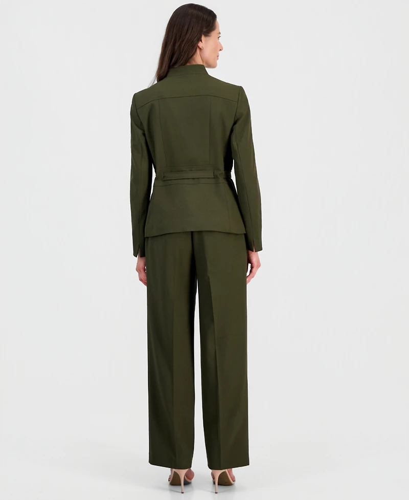 Le Suit Women's Four-Button Belted Jacket & Fly-Front Wide-Leg Pants