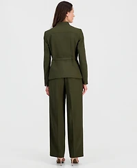 Le Suit Women's Four-Button Belted Jacket & Fly-Front Wide-Leg Pants